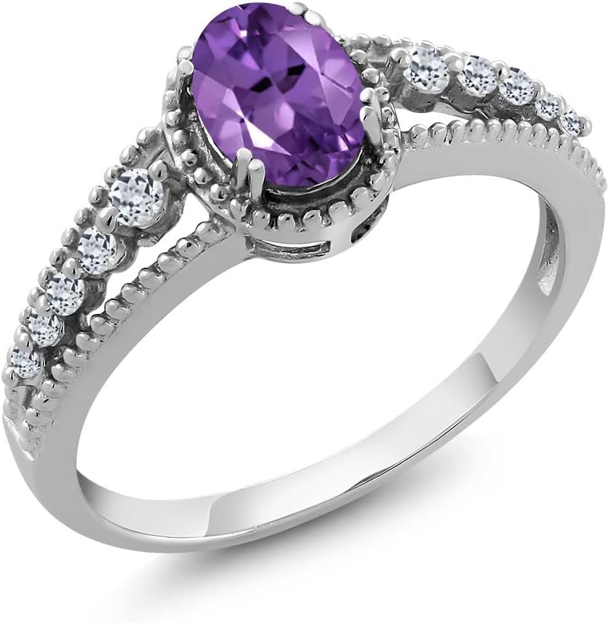 Gemstone Birthstone and White Topaz Engagement Ring for Women | 925 Sterling Silver | Oval 7X5MM | Elegant Split Shank Design with Round Accents | Fine Jewelry for Her Mom Wife | Sizes 5-9 - Image 3