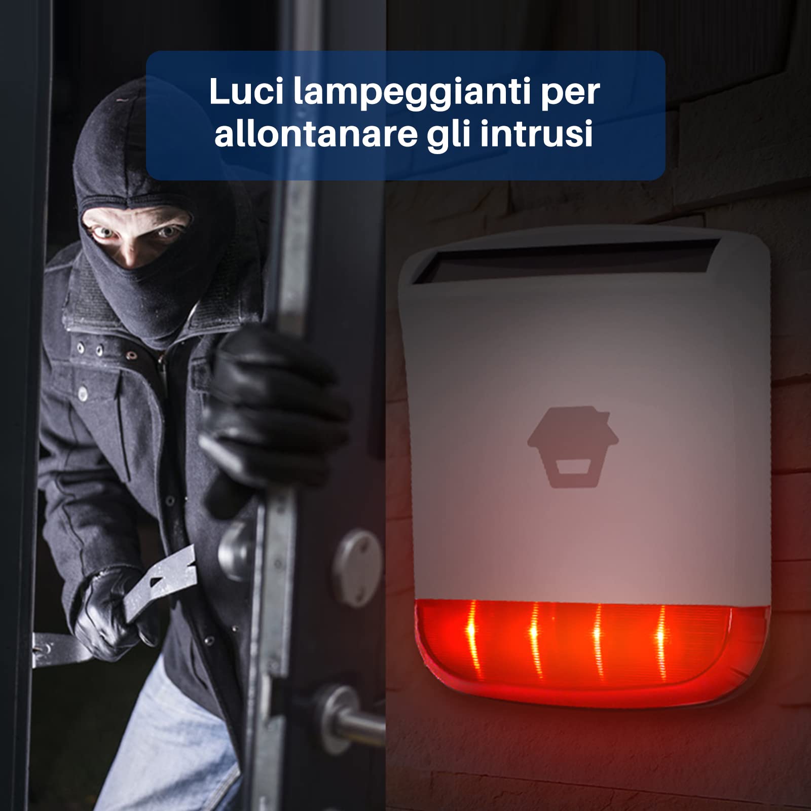 Chuango SPS-260 Sirena solare wireless - Allarme antifurto con luce stroboscopica lampeggiante rossa - Sistema di sicurezza ad alte prestazioni - Volume 110 dB - Compatibile con accessori