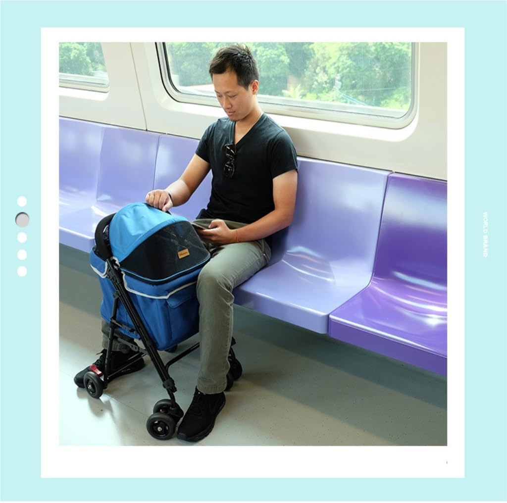 Pet Strollers Pet Stroller with Adjustable Handle, Puppy Stroller, Cat Stroller, Multifunctional Lightweight Stroller Pet Stroller Medium(Blue)