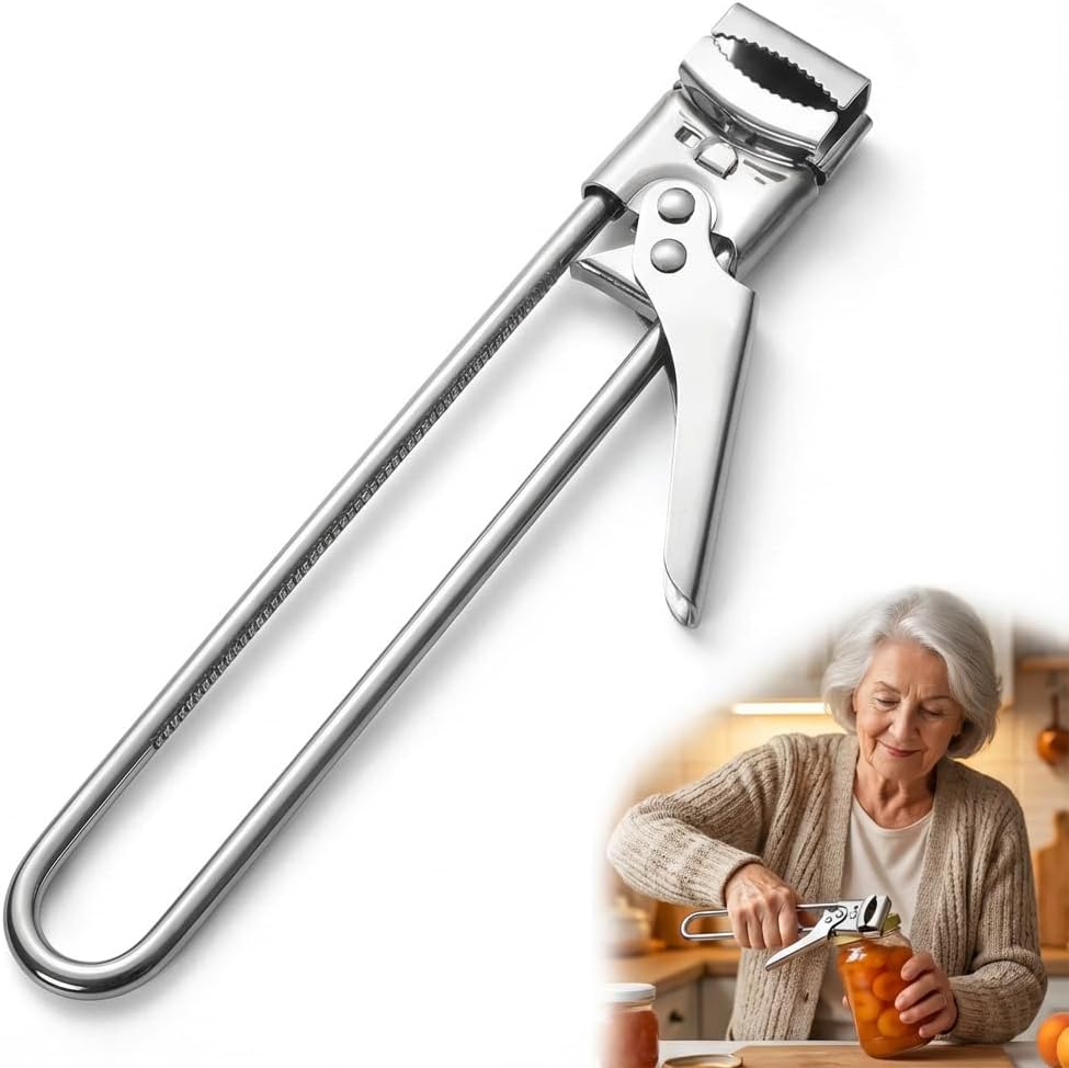 Jar Opener for Seniors & Arthritic Hands, Gentle Grip Stainless Steel Lid Opener, Easy Soda Can Opener, Kitchen Helper for Weak Hands, Thoughtful Christmas Gift for Mom, Grandma & Coworkers