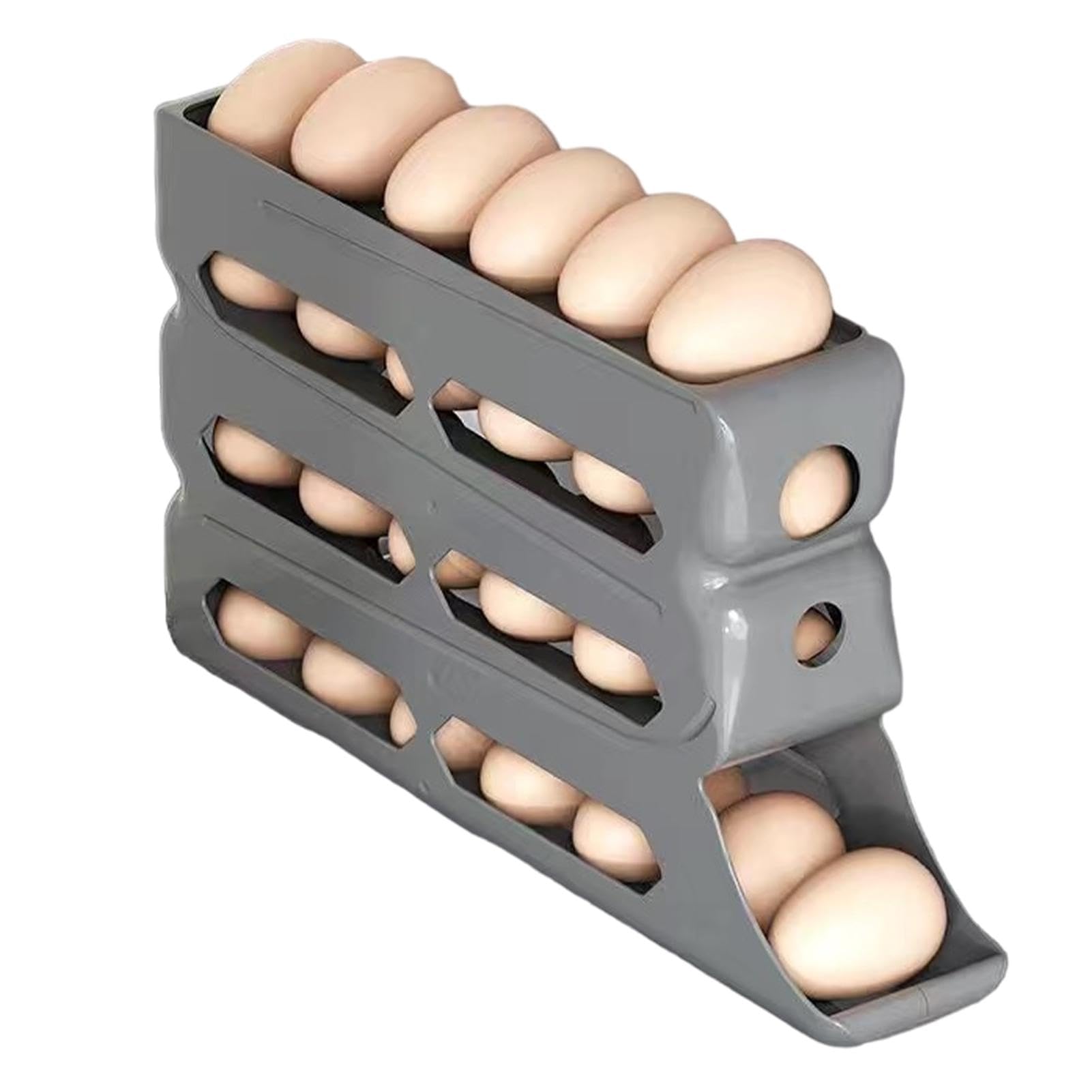 4 Tiers Egg Holder for Fridge, Auto Rolling Egg Dispenser, Space Saving Egg Organizer Container, 2024 Large Capacity Egg Storage Rack, for Refrigerator & Kitchen Gadgets (Gray)