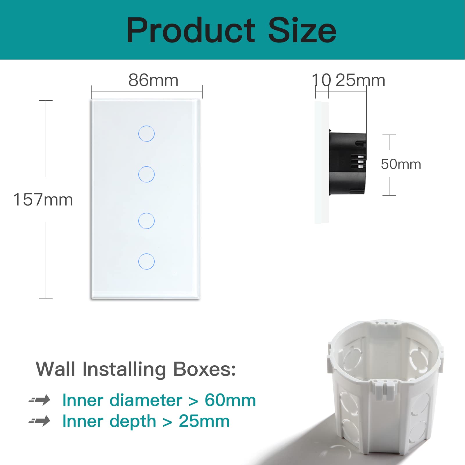 BSEED Smart Alexa włącznik światła ze szkła, WiFi Touch przełącznik ścienny, 2-krotny, 1-drożny + 2-drożny 1-drożny (wymagany przewód neutralny), kompatybilny z Alexa/Tuya/Google Home, 157 mm x 86 mm