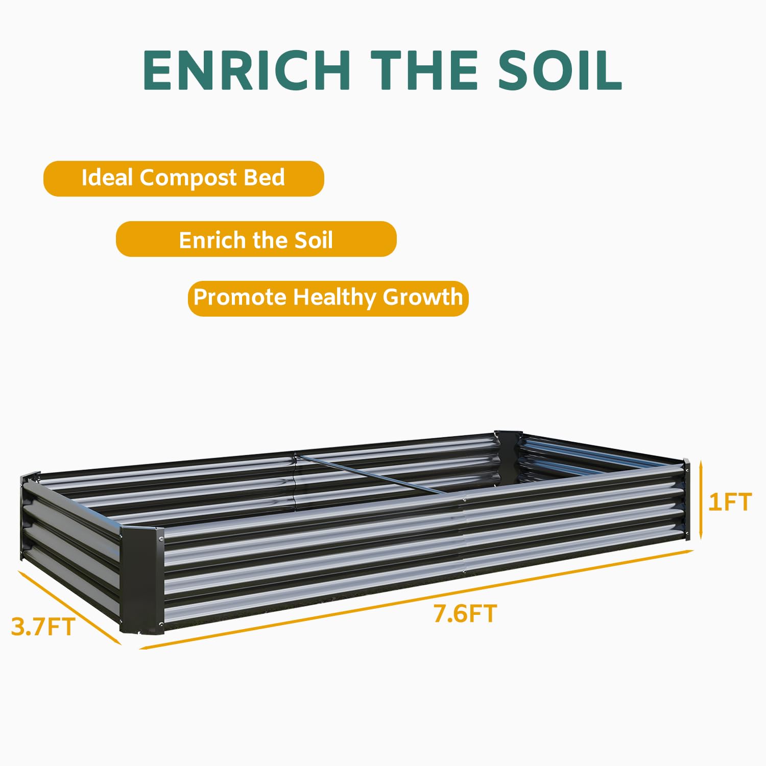 Set di aiuole rialzate in metallo zincato, per giardino, 232 x 113 x 30 cm, set di aiuole rialzate per verdure, fiori grassi, erbe aromatiche, aiuole e vaschetta per piante, rettangolare, nero