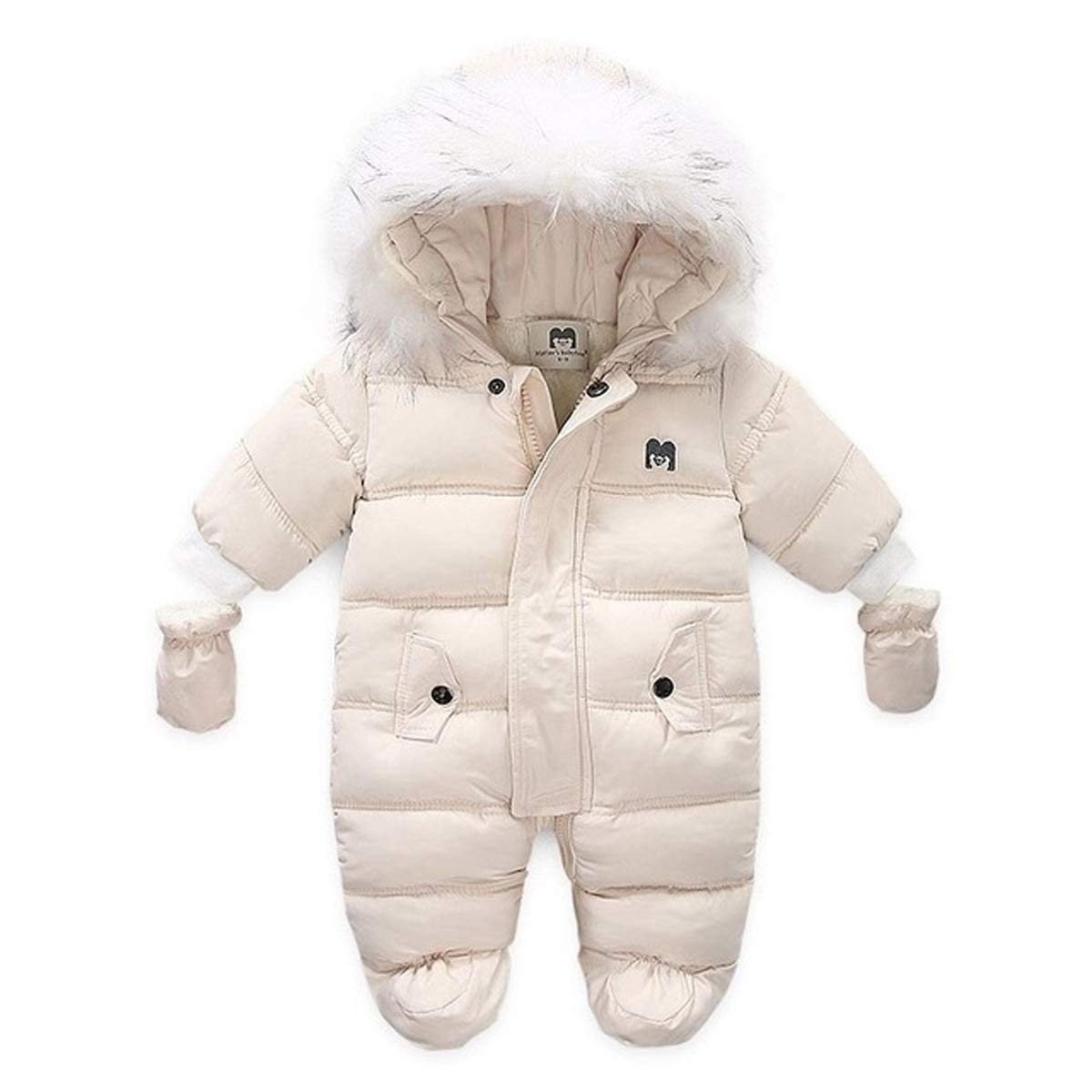 Verve Jelly Unisex Baby Snowsuit Newborn Girls Boys Winter Coat Hooded Zipper Jumpsuit Outwear Footed Romper Coats White 80 12-18 Months