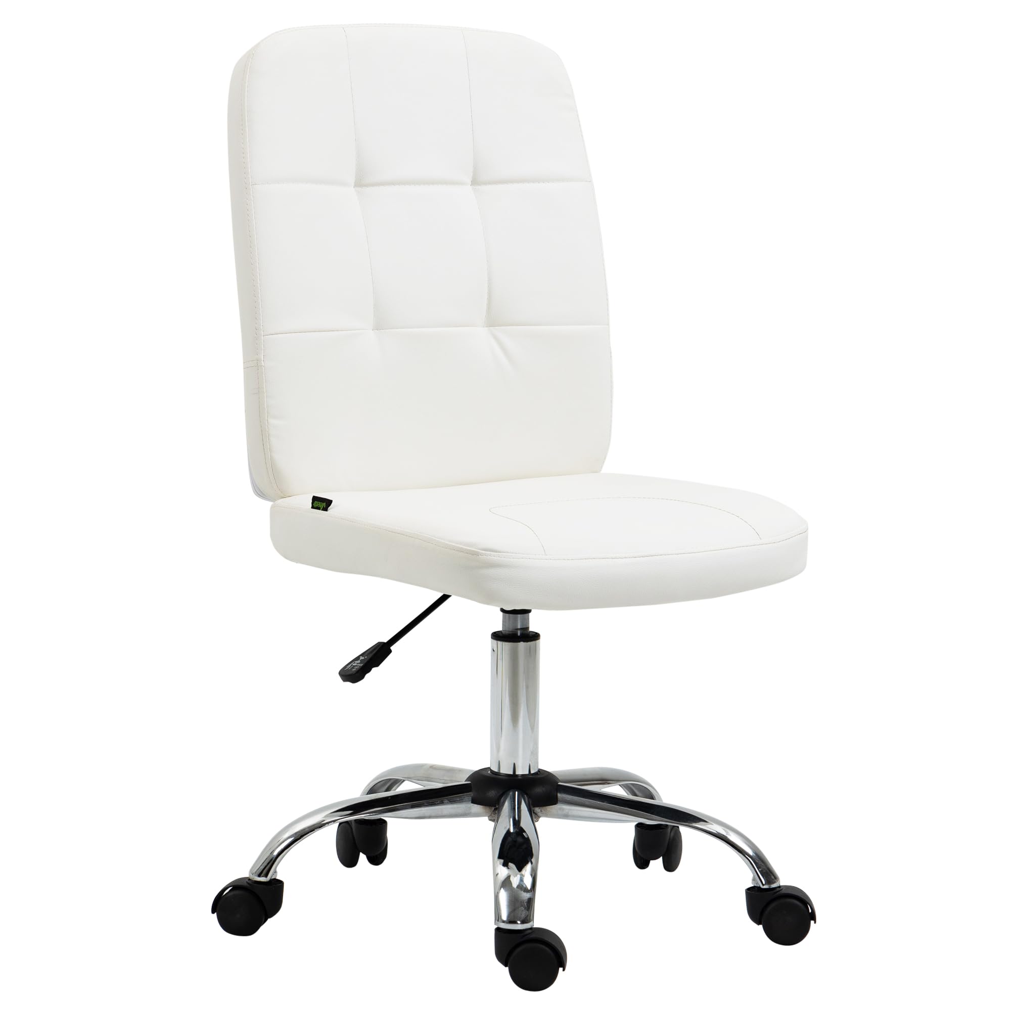 Vinsetto Silla de Oficina sin Brazos, Silla de Escritorio de Piel sintética con Altura Ajustable, botón copetudo, Color Blanco