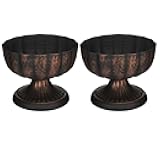 Ninehaoou 2 Pcs Distressed Black Bronze Compote Vase for Centerpieces Compote Bowl 8'' Wide Vintage Decorative Antique Urn Planter Vase for Wedding Event Anniversary Party Indoor Outdoor Activity