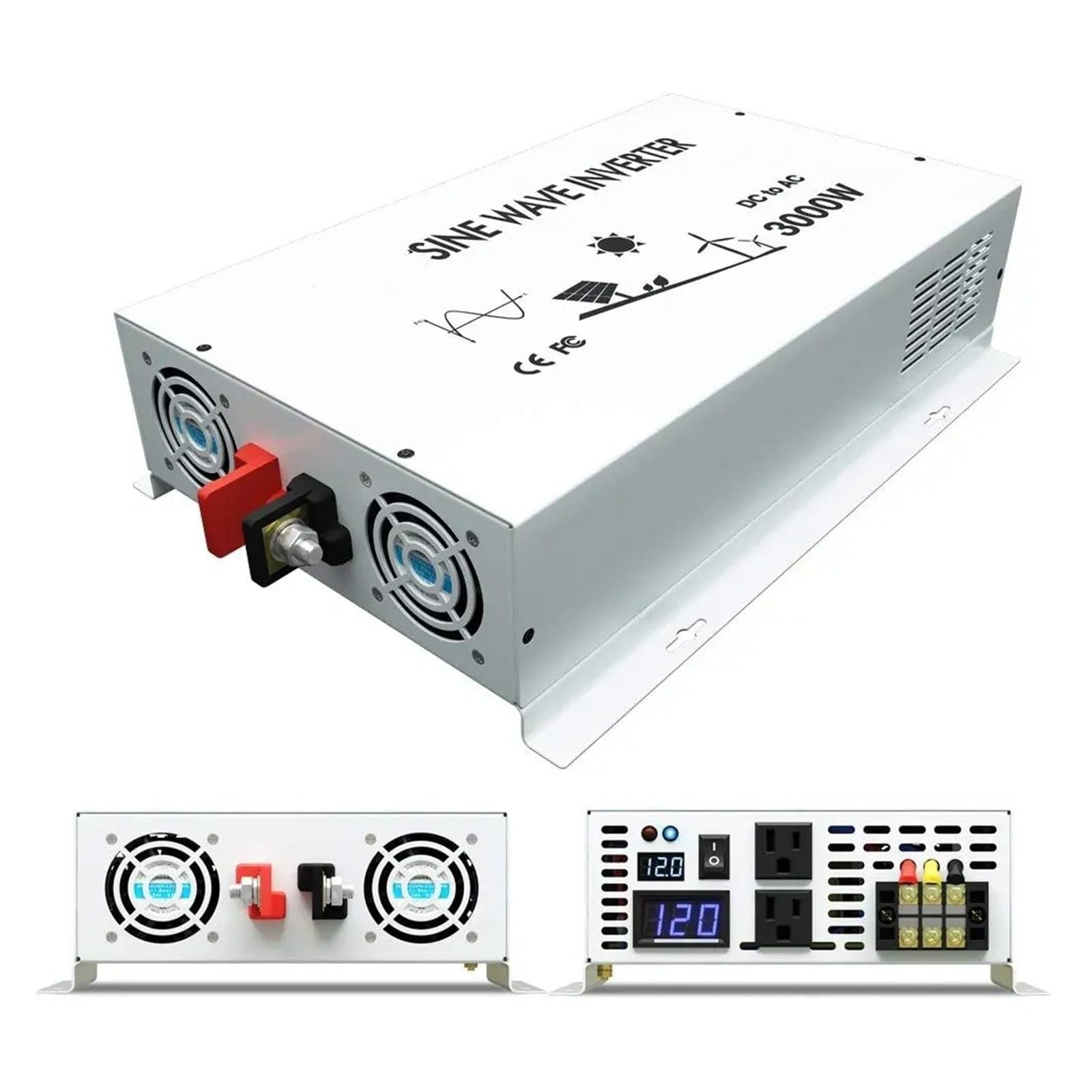 Convertidor Adaptador Inversor Onda Sinusoidal para Pura 3000W Potencia 24V A 220V Generador Panel Solar Convertidor Batería 12V/48V CC A 120V/230V/240V CA inversor