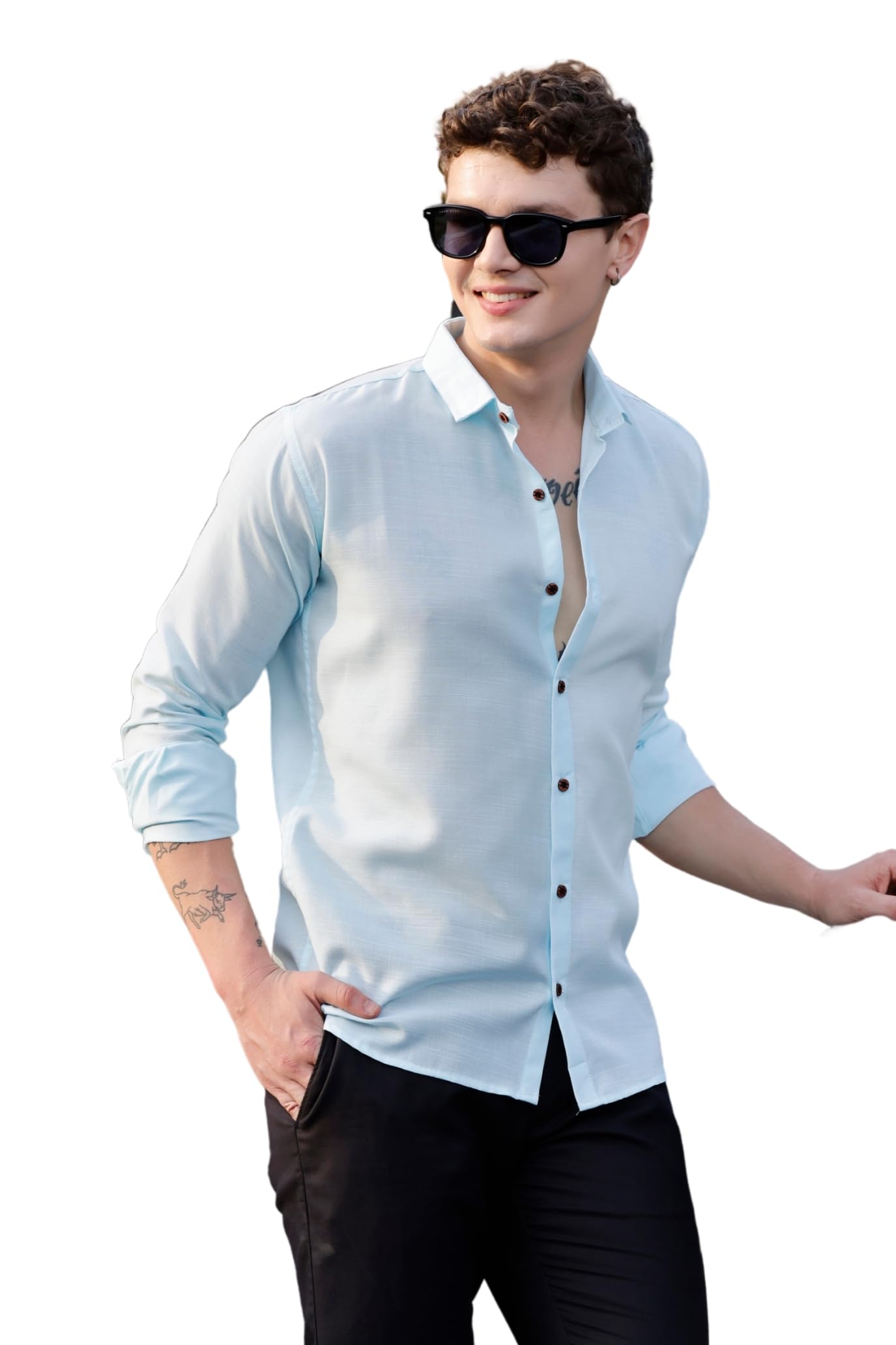Zilcon Linen Shirts for Men Casual Button Down Long Sleeve Shirt Solid Summer Beach Hawaiian Shirts (in, Alpha, S, Regular, Sky Blue)