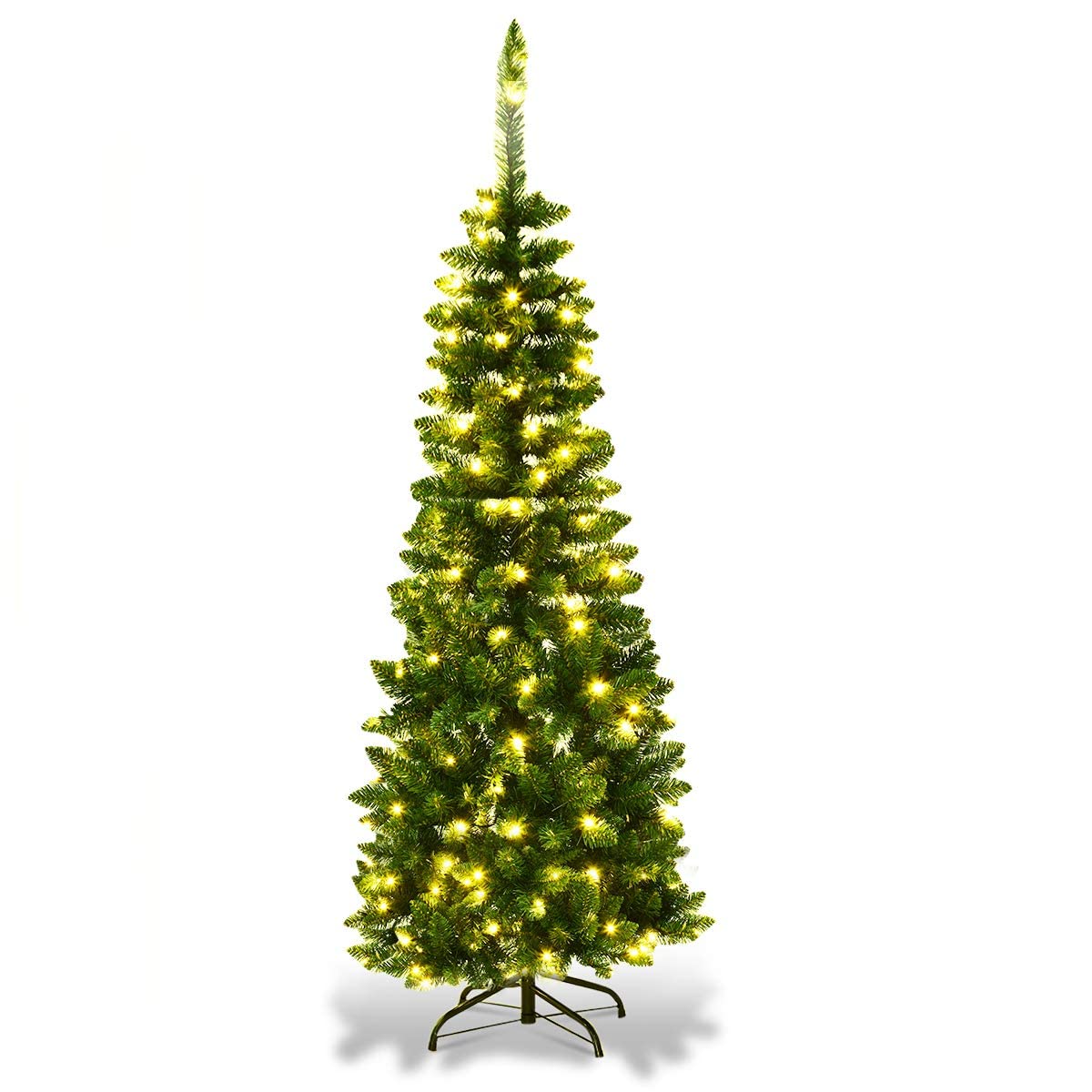 CVHfhjTG christmas tree, With Warm LED Lights, Foldable Metal Stand & Superior PVC Leaves, Holiday Decoration for Home and Shops(4.5FT)