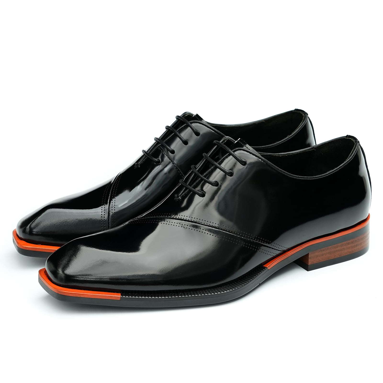 Genérico Oxfords Formales en Cuero Charol para Hombre Zapatos de Vestir Pulidos Puntera Cuadrada Zapatos Bajos con Cordones
