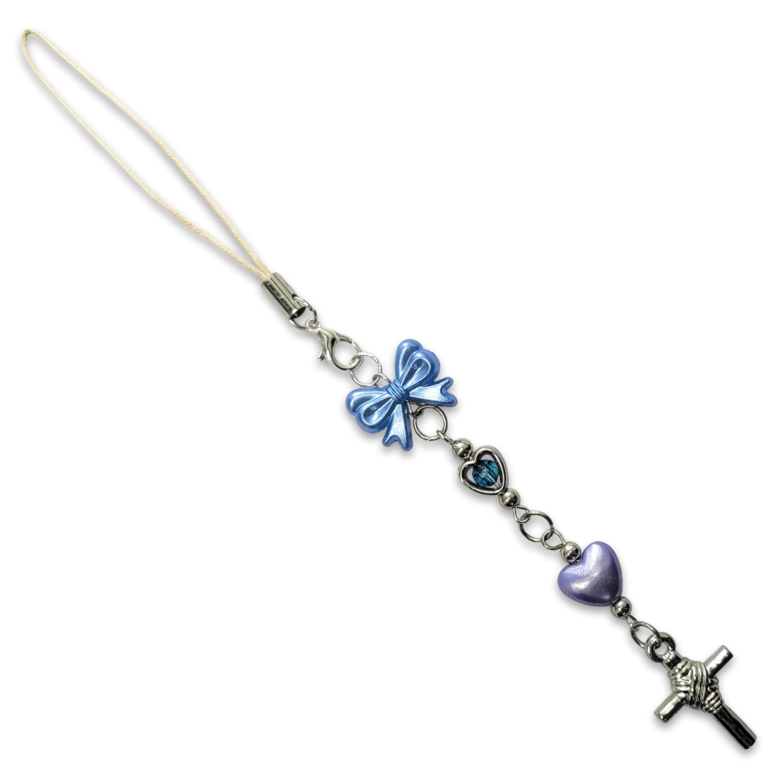 Cell Phone Mobile Strap with Crystal Beads & Pearls - Blue & Violet Beaded Phone Charm for Women & Girls-image-11