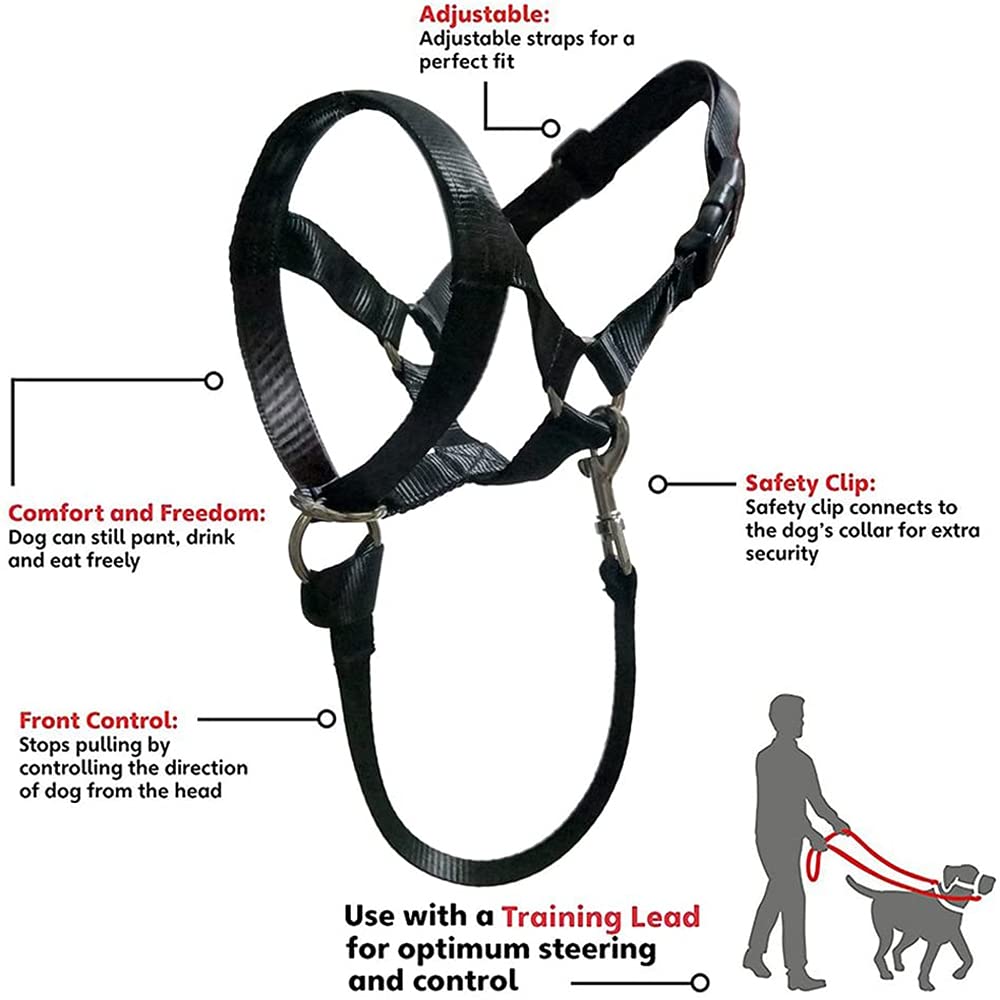 SEIWEI Adjustable Barkless Dog Head Collar Black Headcollars Dog Head Collar No Pull Head Halter with Adjustable Buckle Free Training Guide Size L