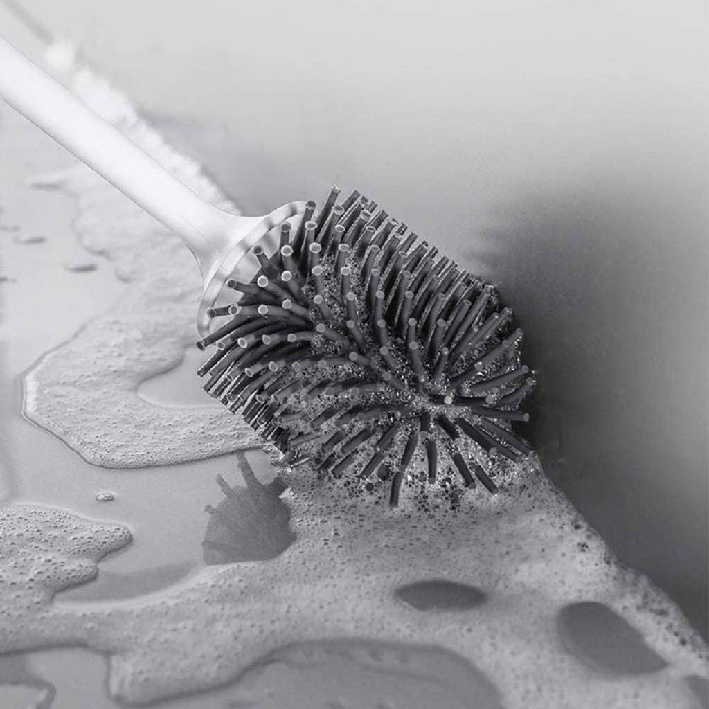 JSEIAJB White Toilet Brush and Holder Set, Silicone Bathroom Bowl, No Scratch Soft Cleaner image 5