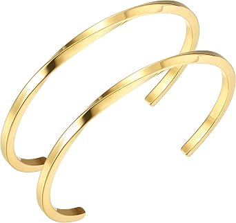 MILACOLATO 2 Pcs 18K Gold Plated Thin Cuff Bracelet for Him and Her Twisted Couple Bracelets Simple Delicate Adjustable Cuff Bangle Bracelet for Women Men Couple Valentines Day Mothers Day Gifts