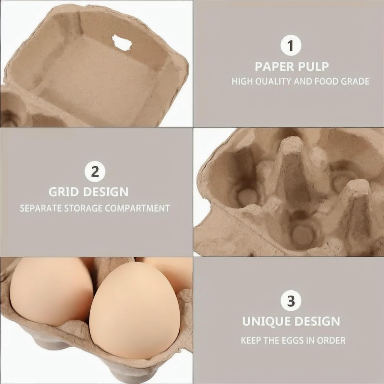 30 cajas de huevos, cajas de huevos de pulpa natural en blanco, 6 unidades para huevos de gallina, reutilizables, protegen, recipientes de almacenamiento de huevos para el hogar, cocina y