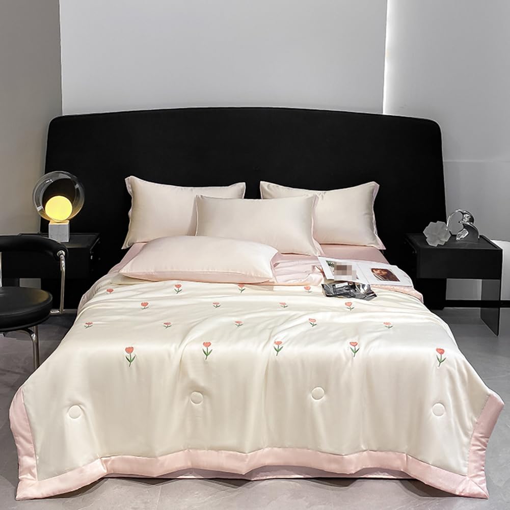 Colcha Acolchada Edredones Reversible De Aire Acondicionado, Transpirable Suave Manta Verano, Cubrecama Refrescante para Cama Matrimonio Dormitorio (Green B,200 * 230cm)