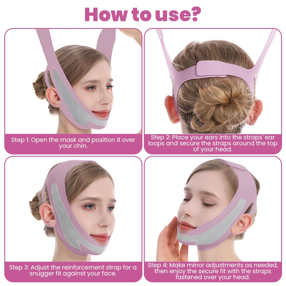 Doppio Mento,Maschera Viso,Medicube Mask Fascia Donna,Bendaggio Traspirante per Il Viso a V, Della Sollevamento e Rafforzamento, Riparazione del Doppio Mento, Muscoli Masseteri (Viola)