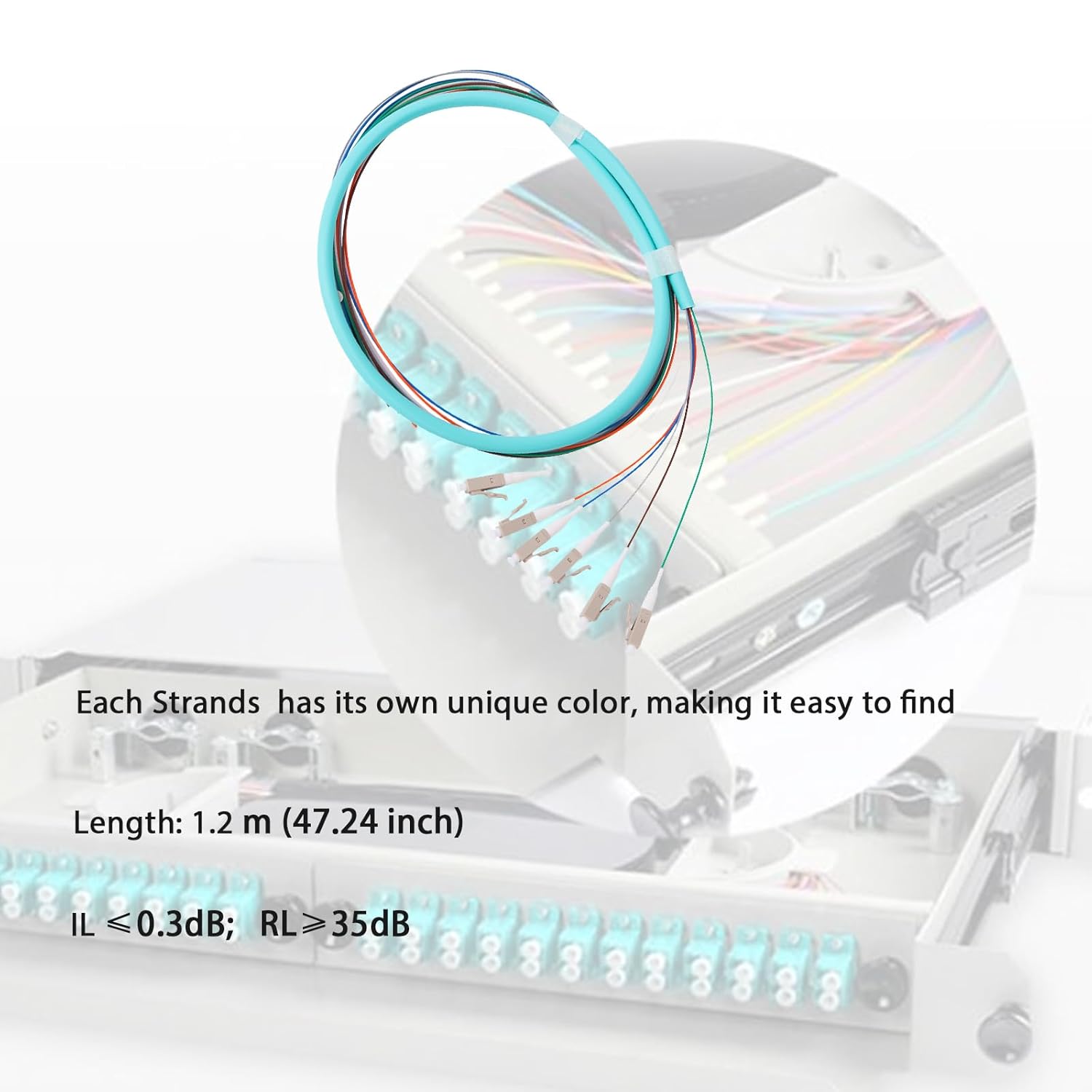 6 Strands LC OM3 Multimode (MM) Fiber Optic Pigtail 1.2m (47.24inch) LC Multi Mode Fiber Cable for Engineering Network Fiber Access, 4 Packs