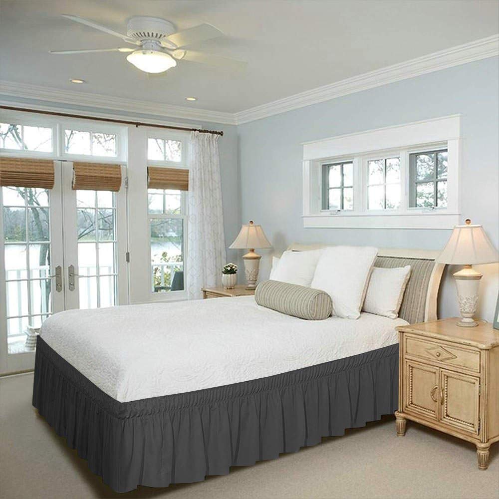 Cotton Metrics Linen Present 800TC Hotel Quality 100% Egyptian Cotton 1pc Dust Ruffle Bed Skirt 24" Drop Length King Size Dark Grey Solid
