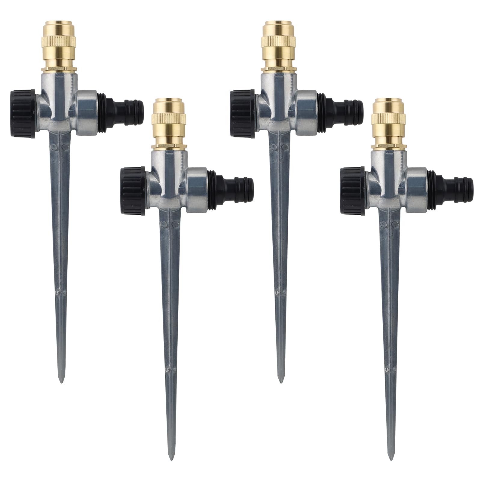 4 Pack Brass Adjustable Atomizing Sprinklers for Yard with Alloy Spike Base & Sealant Tape, 360° Coverage Automatic Garden Water Sprinkler, Outdoor Irrigation Sprayer. (Gold and Silver)