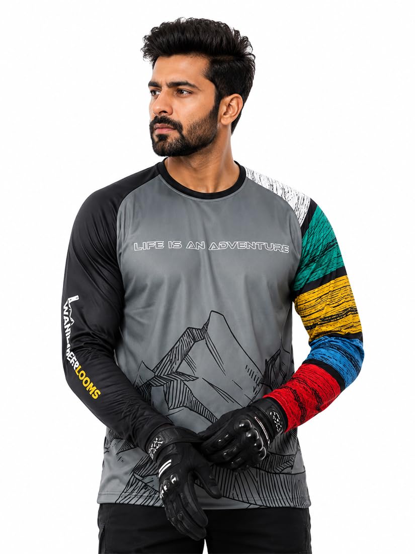 WANDERLOOMS Bike Rider Jersey for Men Full Sleeve T-Shirt Round Neck Trackside Thunder Graphic Printed Riding Clothes Sports Tshirt-image-34