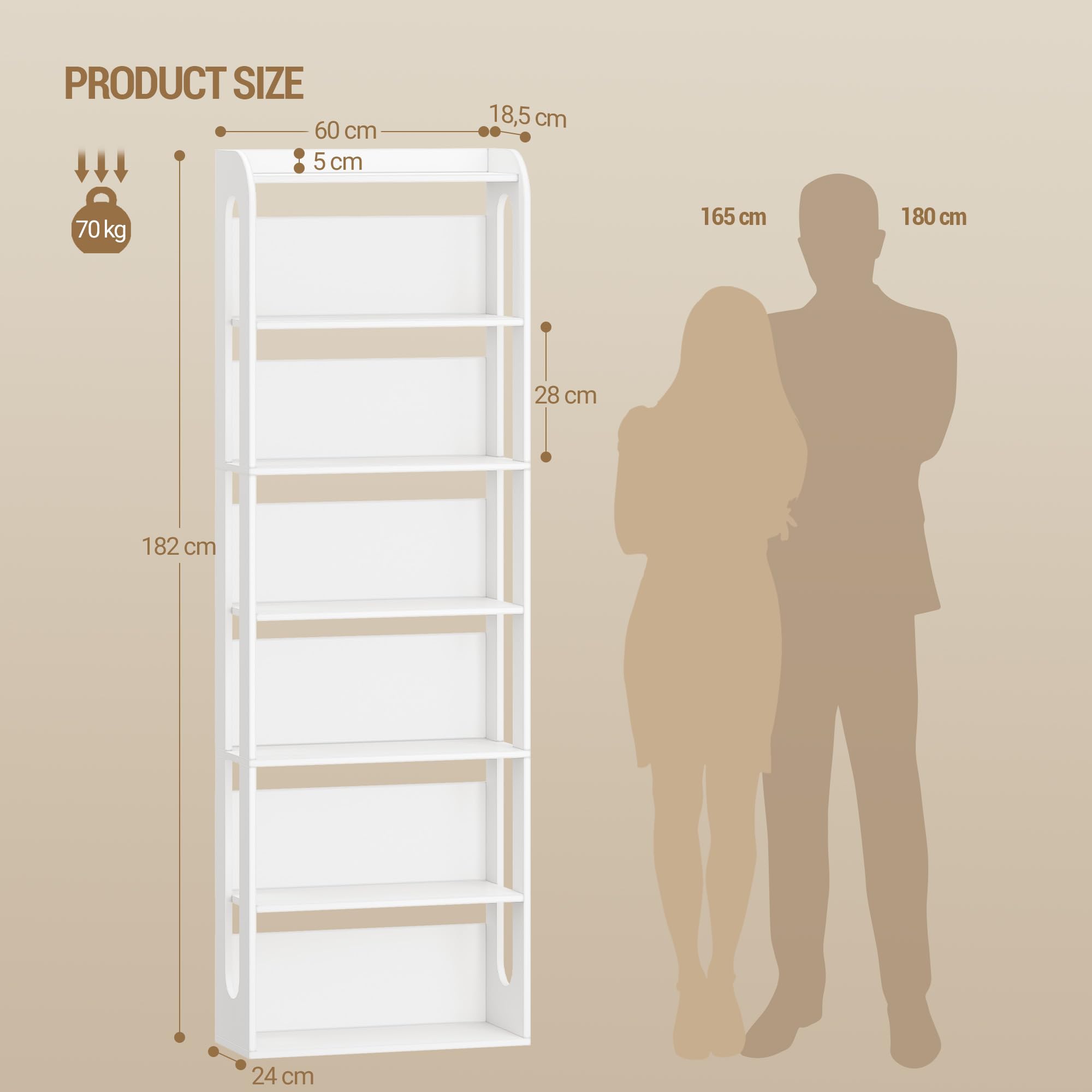 Hzuaneri Bibliothèque, étagère en Bois à 7 Niveaux, étagère géométrique 3D de Bureau, Bibliothèque sur Pied en Bois pour Chambre, Salon et Bureau 24 x 60 x 181,4 cm Blanc BC70003X