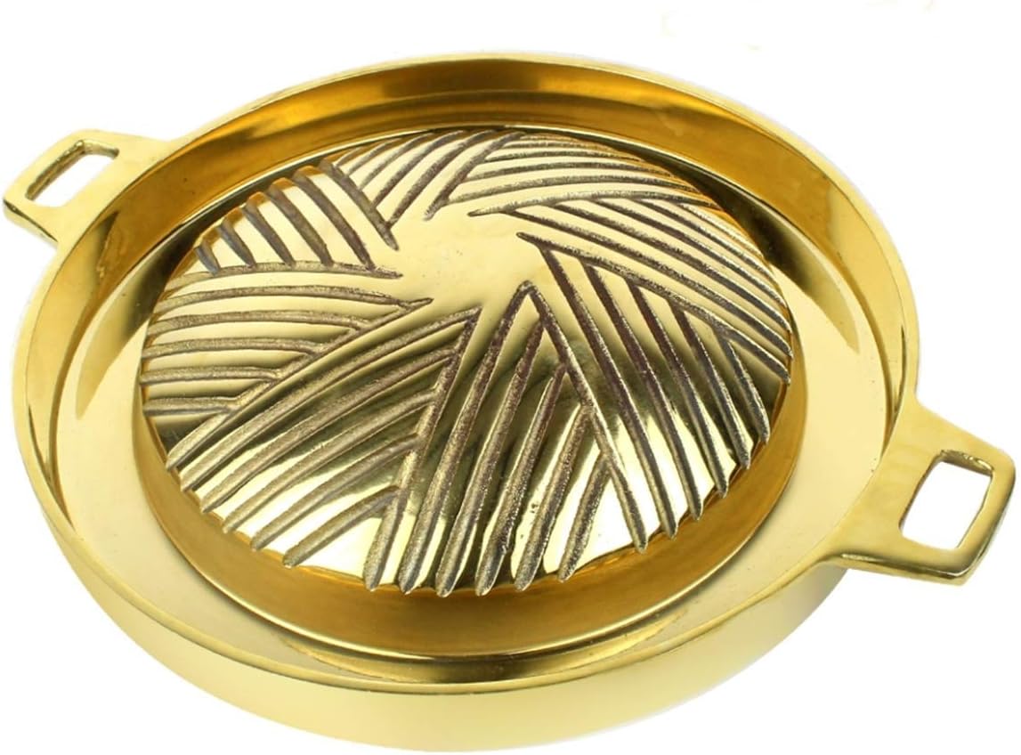 Mookata Brass Grill Pan Thai Korean Japanese Style BBQ Grill Steak Hot Pan Nonstick Indoor/Outdoor Cooking 11in.