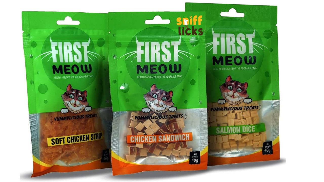 First Meow Cat Treats Combo Soft Chicken Strip x1 & Chicken Sandwich x1 & Salmon Dice x1, 40g (Pack of 3) by Sniff N Licks (B0CVDN2W1K) Amazon Price History, Amazon Price Tracker