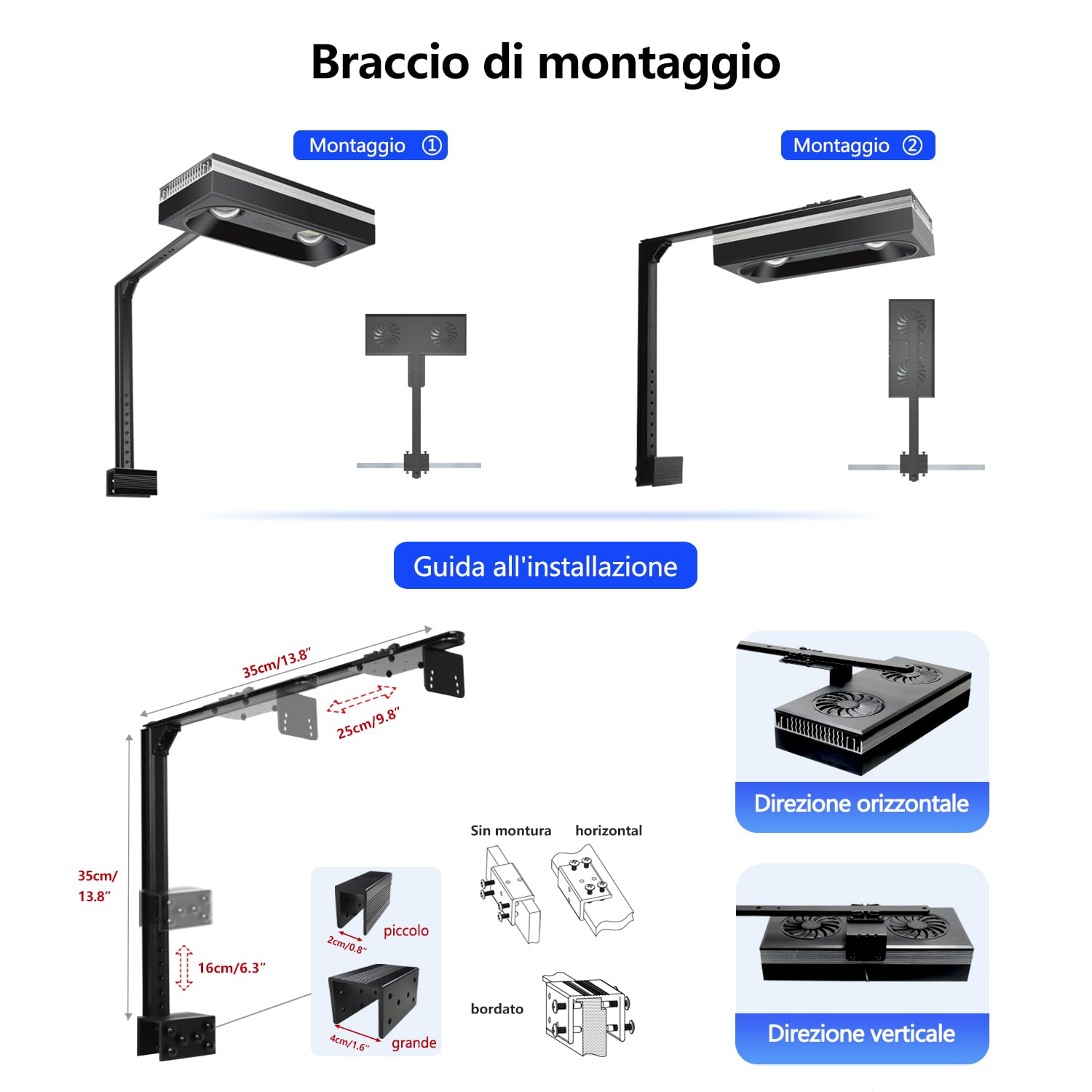 PopBloom RL180 Luce LED per acquari con supporto, illuminazione per acquari a spettro completo con controllo tramite app, ciclo di illuminazione per acquario da 180W, per acquario marini da 60 cm