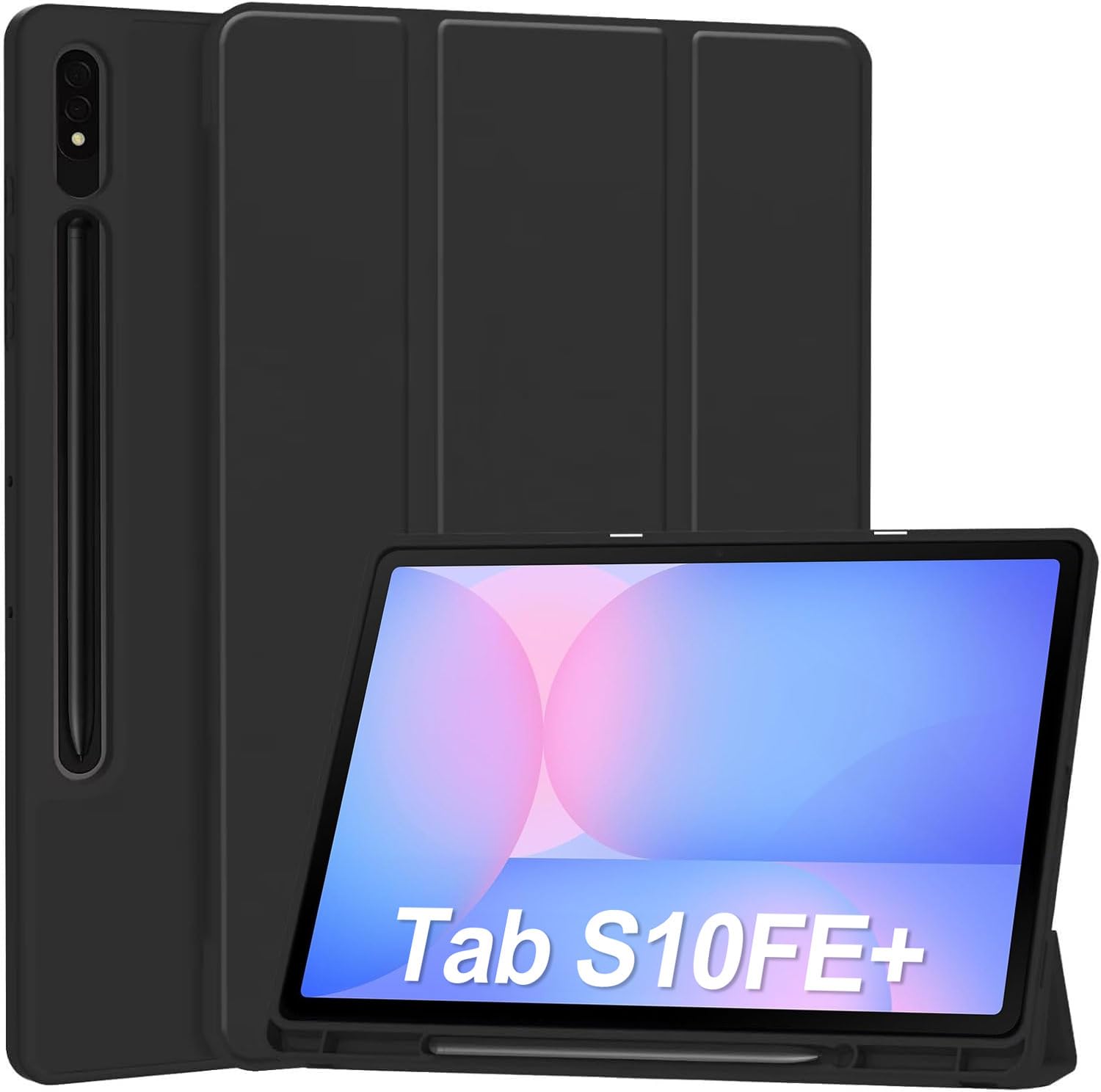 T Tersely Flip Case Cover for Samsung Galaxy Tab S10 FE+/S10 FE Plus 2025 Released (13.1 Inch), Smart Cover Stand Hard Shell Auto Sleep/Wake UP with Pencil Holder for Galaxy Tab S10FE+ - Black