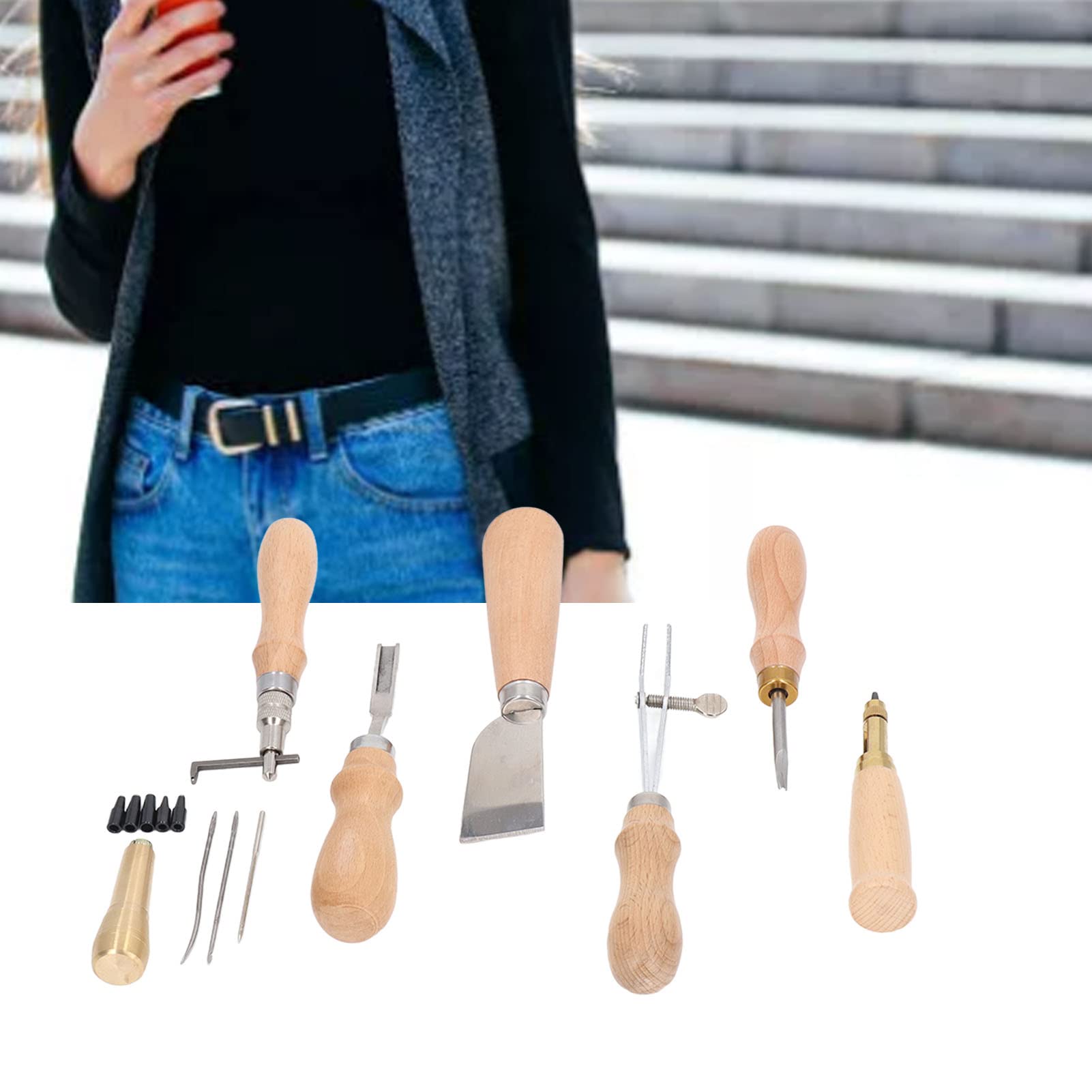 Set di Strumenti Per La Lavorazione della Pelle Manico Curvo a Colori del Registro Set di Articoli in Pelle Artigianali in Pelle Cuciti a Mano Fai-da-te Kit di Strumenti in Pelle Strumenti Per La Lavo