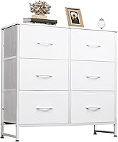 WLIVE White 6-Drawer Fabric Dresser for Bedroom Closet Living Room - Sturdy Steel Frame Easy Pull Handles Adjustable Feet