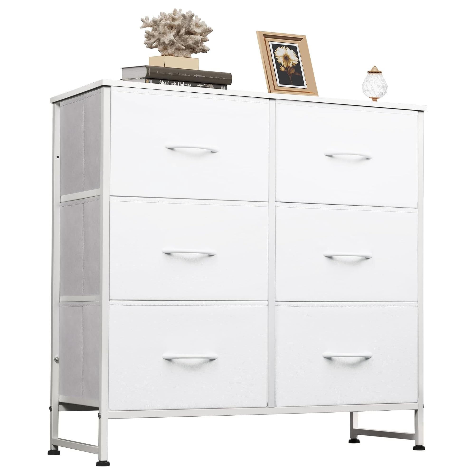 WLIVE White Dresser for Bedroom, 6 Drawer Double Dresser, Fabric Storage Tower with Fabric Bins, Chest of Drawers for Closet, Living Room, Hallway