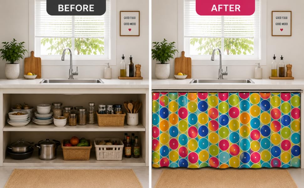 Image of Barebeauty Premium Printed Kitchen Sink Curtain | Kitchen Under Sink Curtain | Decorative Cabinet Cover | Washable & Dustproof | Modern Curtain (2, Design-9)