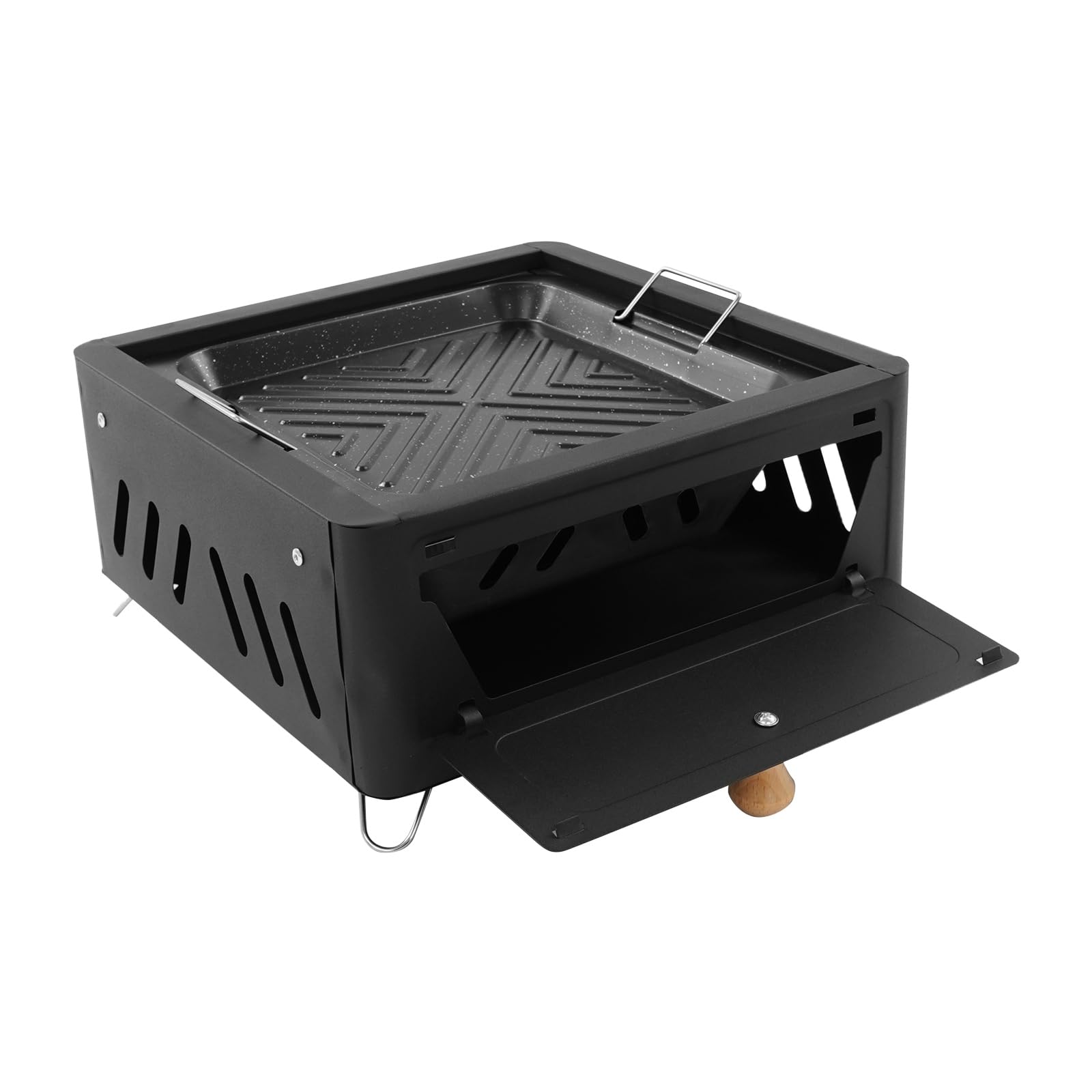 Barbacoa portátil de carbón vegetal, hornillo de camping con parrilla, mini barbacoa de mesa para picnic y preparación de té (negro)