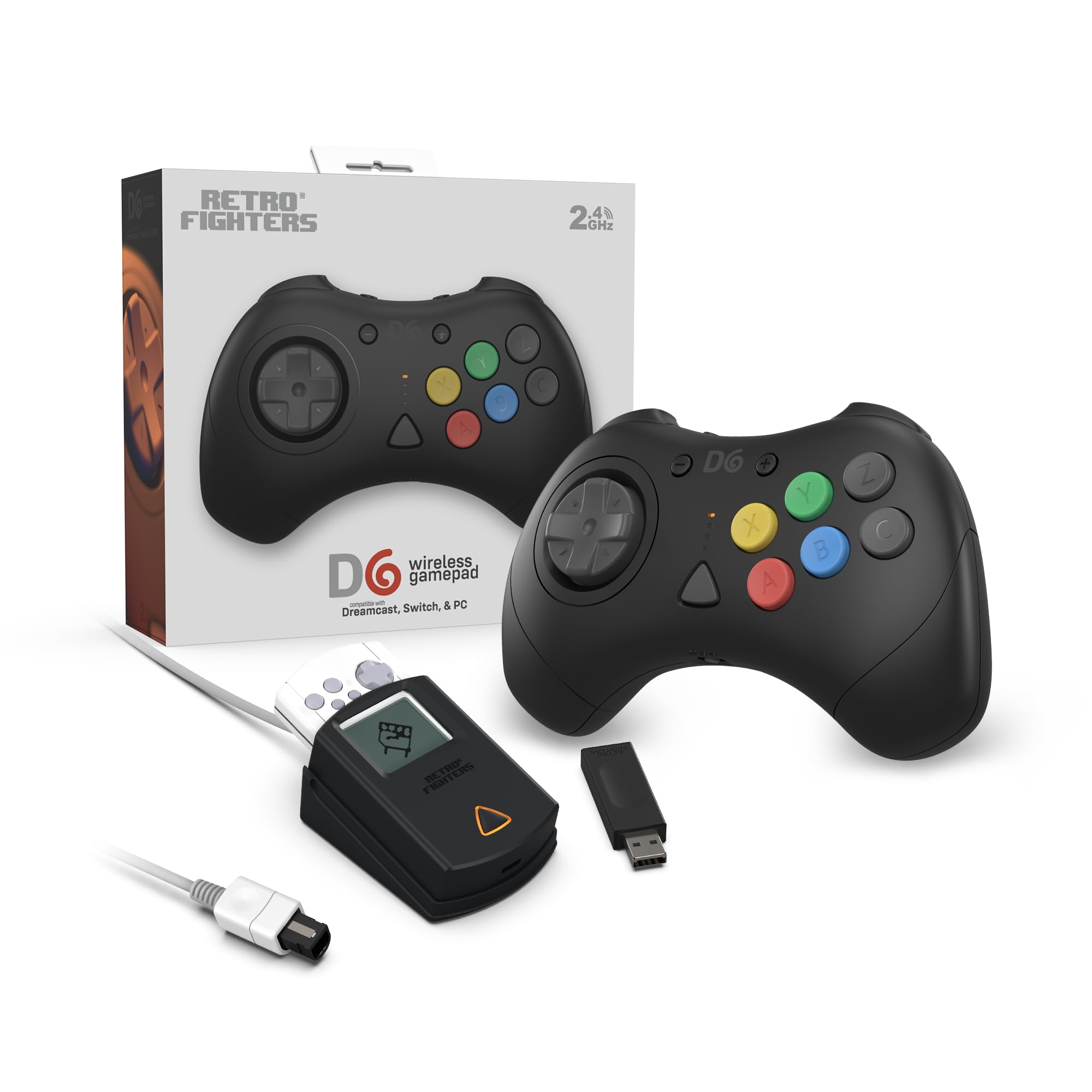 Retro Fighters D6 Dreamcast Wireless Controller for Switch/PC/Dreamcast, Black