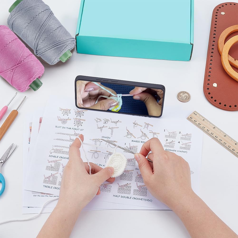 ACRNIGHEET Crochet Bag Kit for Beginners with Leather Bottom Advanced Crochet Kit Handbag Knitting Making Kit with Step-by-Step Video Tutorials Learn to Crochets Kits for Birthday Gift