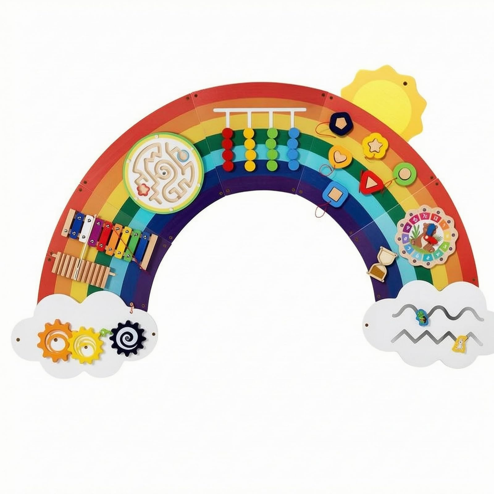 Fxzqgnh Wall-Mounted Busy Board Hand-Eye Coordination Wooden Busy Board Educational Wooden Sensory Wall Panel for Decoration, New Rainbow Wall Game 5.4kg CE/CPC