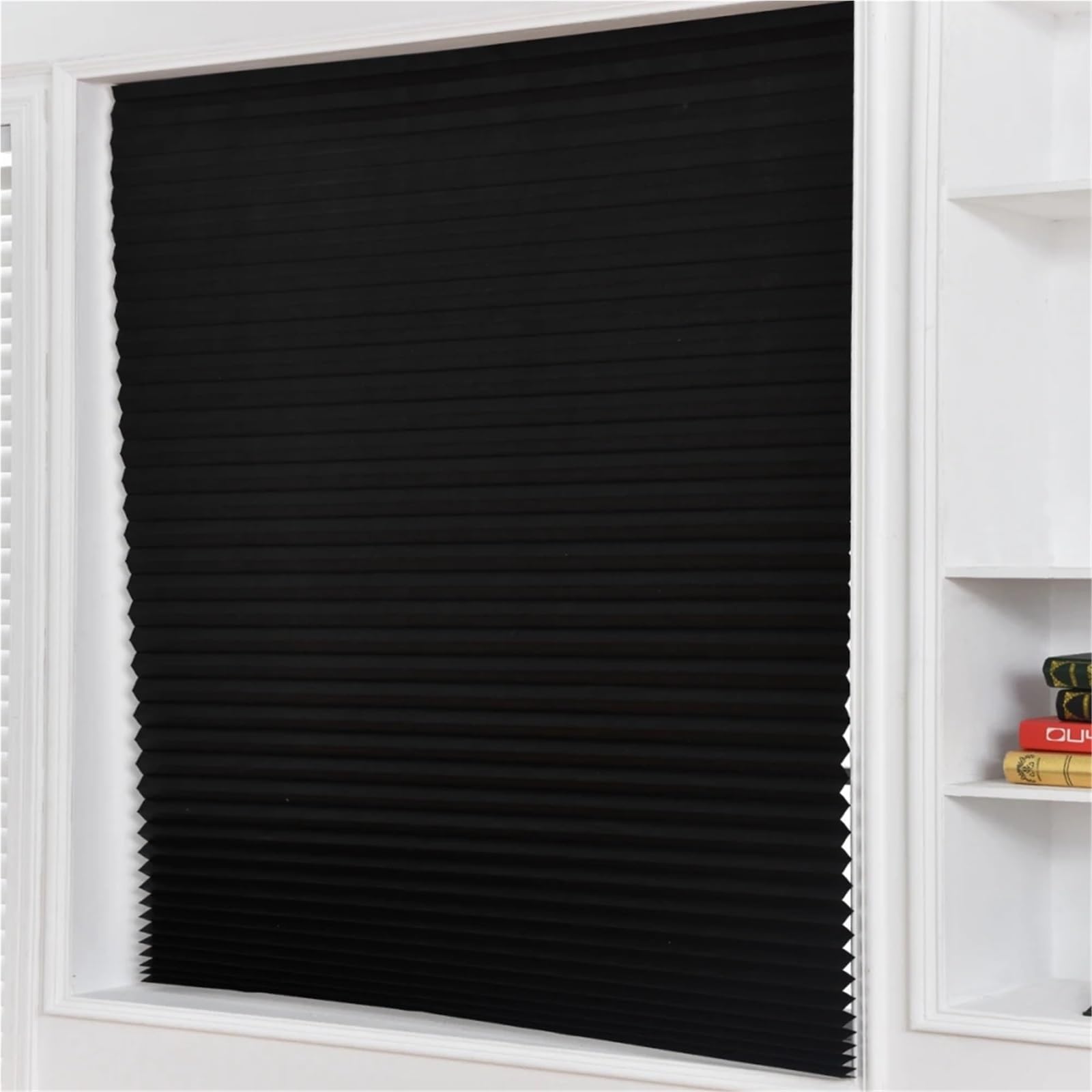 Store Occultant sans Percage Rideau sans Fil Noir à la Mode, 1 pièce, Tissu Non tissé, Stores plissés Auto-adhésifs, Rideau de fenêtre occultant pour Salle De Bain(C,90CM180CM)