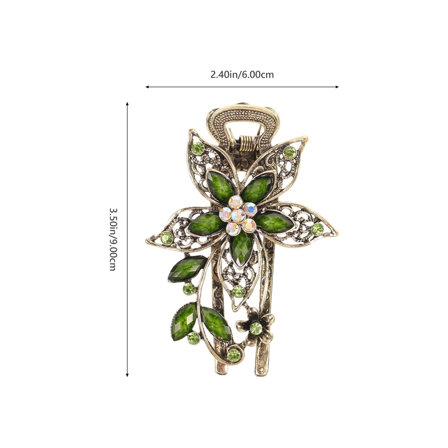 Uonlytech Hair Clip, Green Flower Crystal Hair Clip, Sparkly Glitter Rhinestones Hair Clips French Elegant Hair Barrettes Hair Jewelry for Women Girls - Image 2