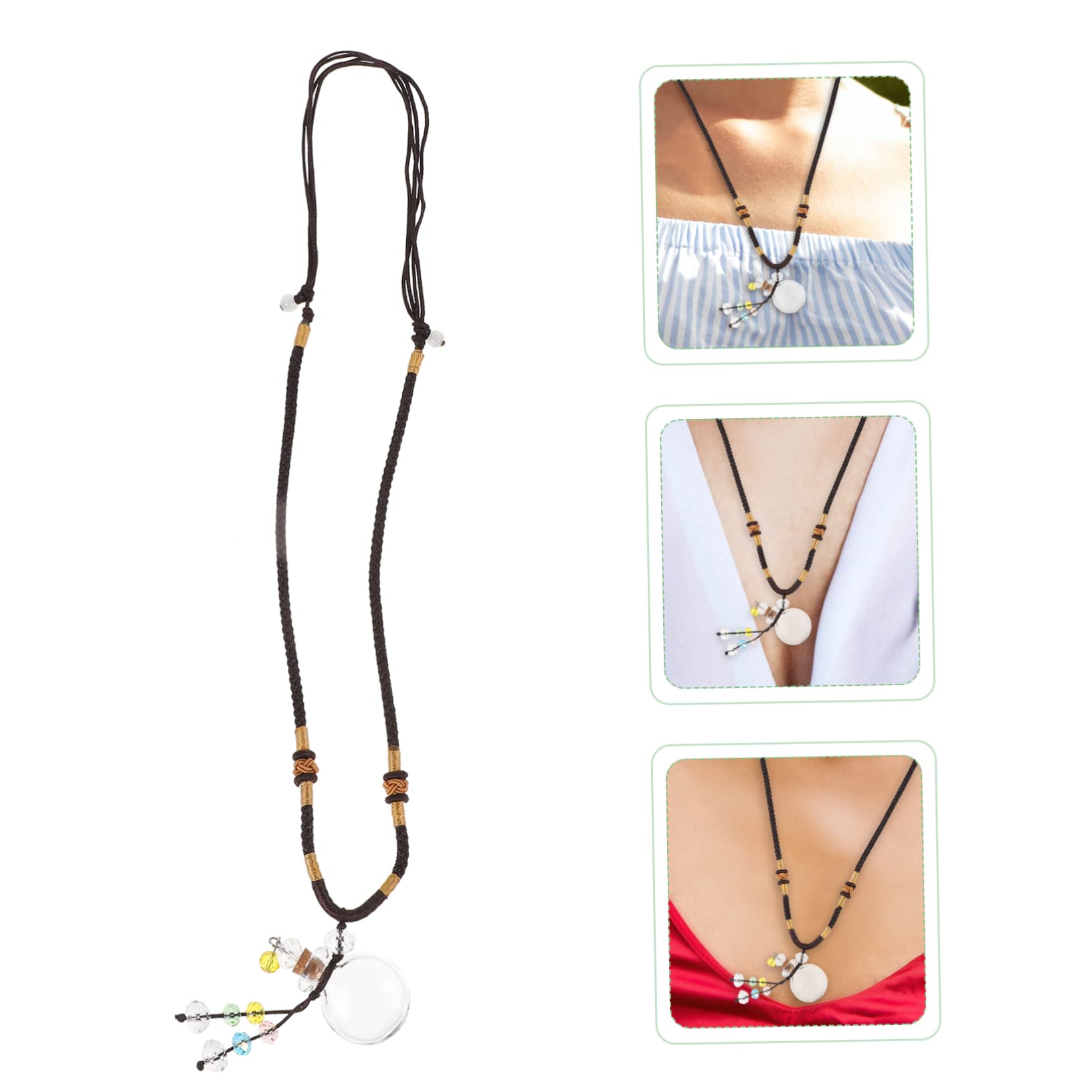 minkissy 2 collares de botella de aceite esencial para coche, espejo retrovisor de coche, collares con difusor de aceite esencial para mujer, collares colgantes de moda para mujer, colgante de