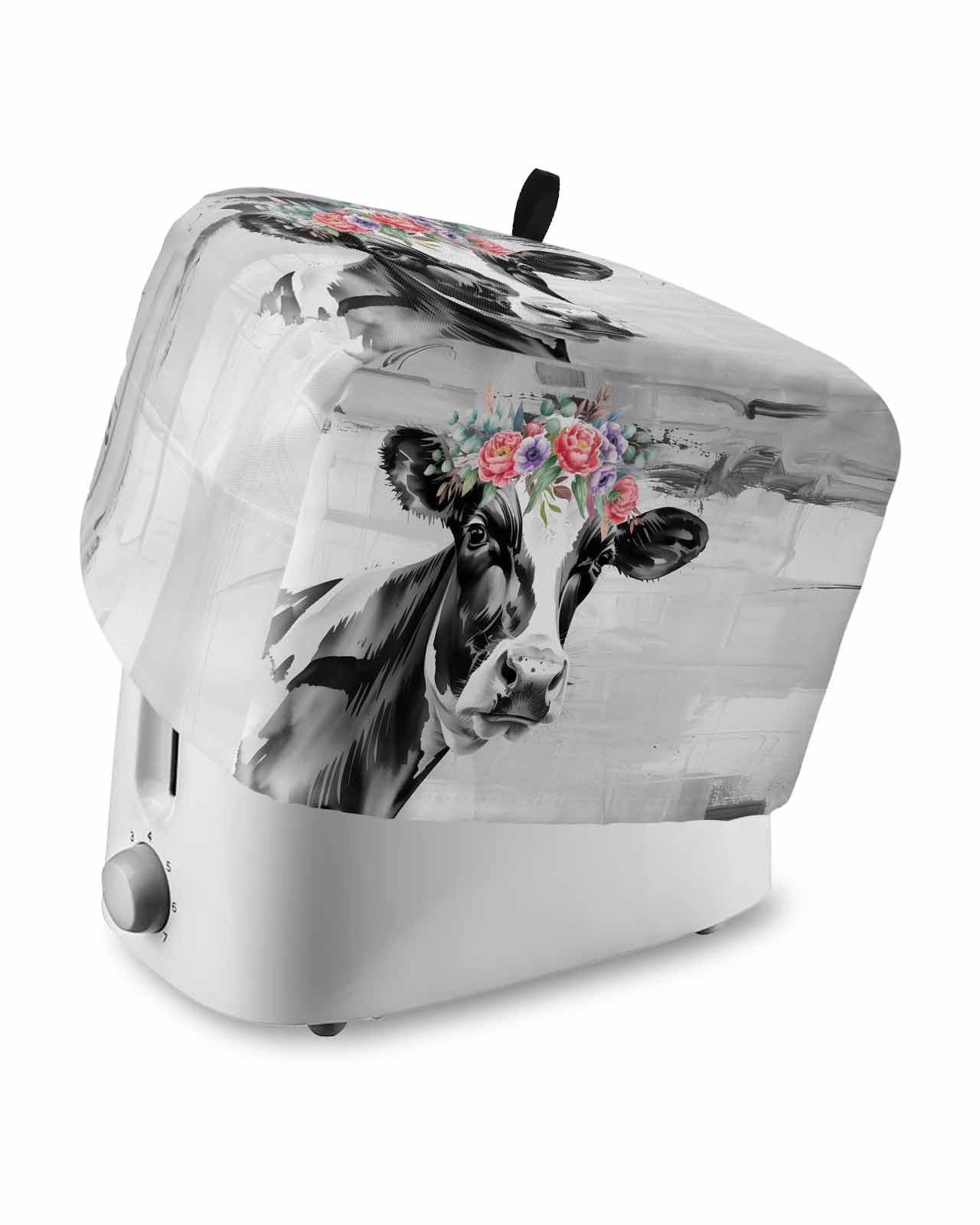 Toaster Dust Cover for Kitchen 2 Slice, Farmhouse Cow Flower Black Bread Maker Cover Toasters Covers for Fingerprint Protector, Washable Kitchen Small Appliance Ovens Accessories Cover 12x7.5x8in-image-0