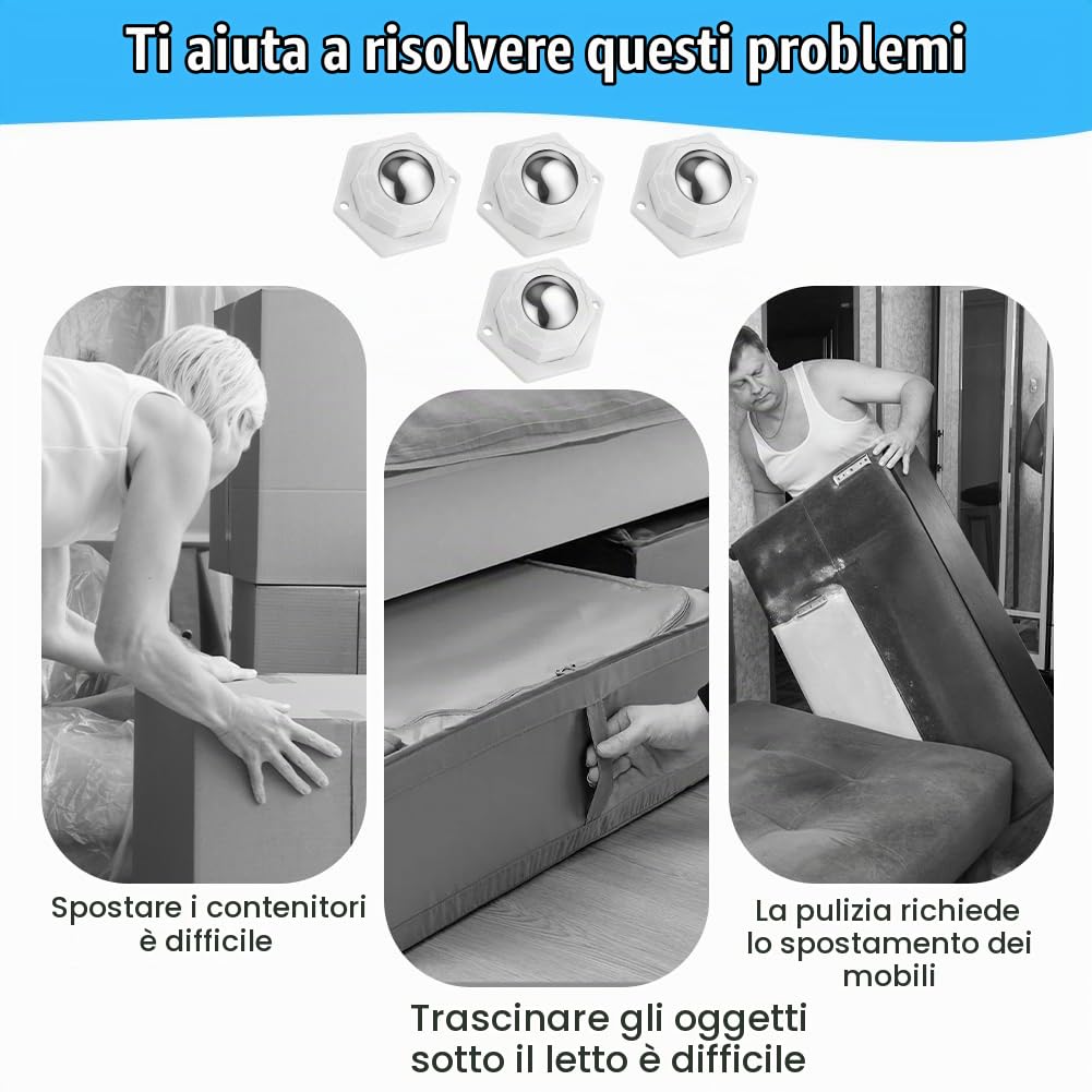 Flintronic Ruote per Mobili, Ruote per Mobili Pesanti, 8pz(Bianco) | Caricare 200kg, Girevoli a 360°, senza segni sul pavimento, per Spostare Mobili, Tavolo, Armadio