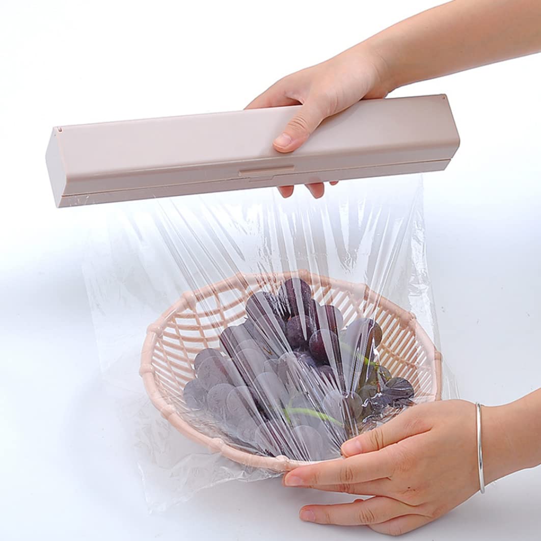 Coupe Film Automatique Distributeur Coupe-Film Alimentaire - Boîte PE Transparente, Lames Coulissantes Accessoire Cuisine Film Plastique