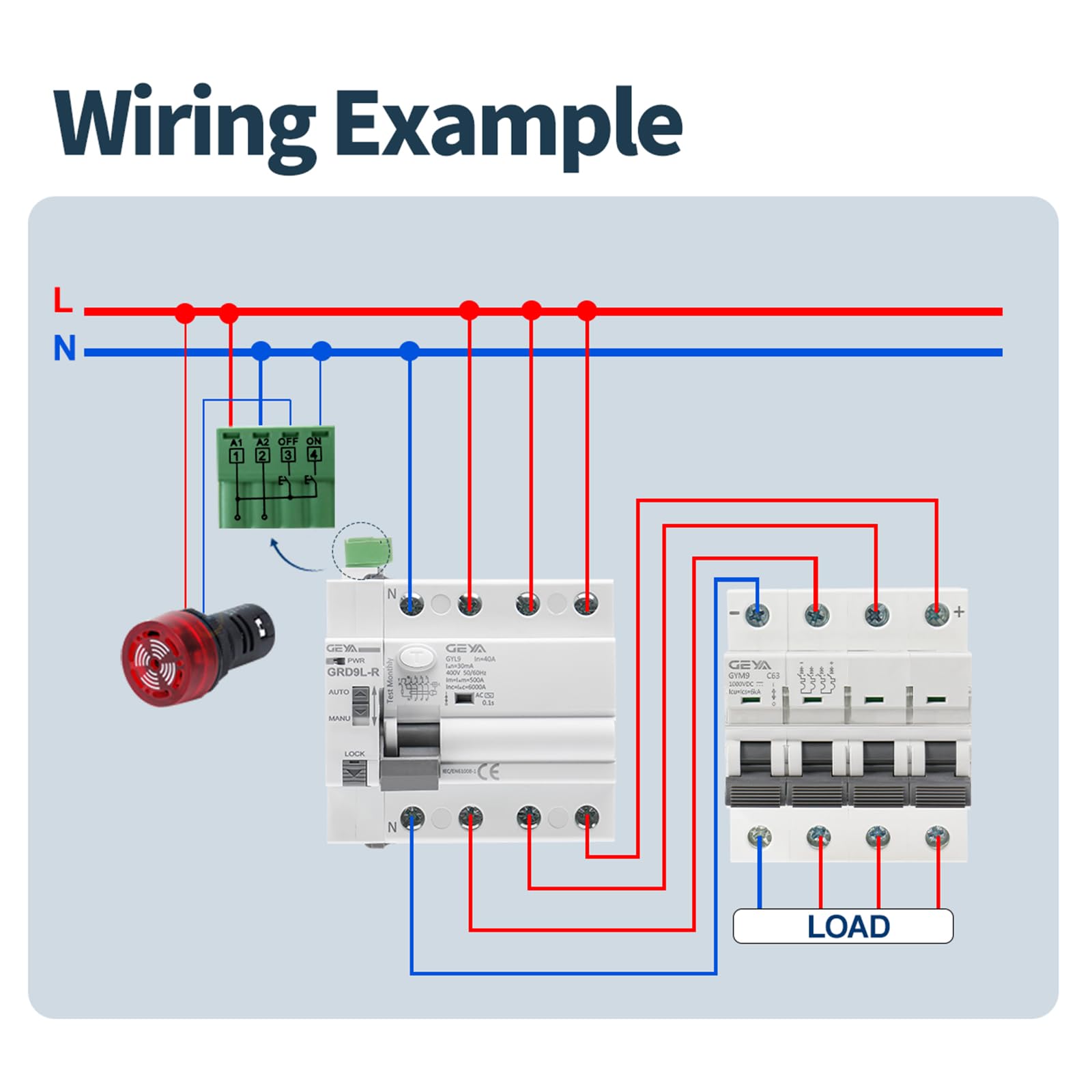 GEYA Automatische Wiedereinschaltvorrichtung Leistungsschalter 6KA ELCB Leistungsschalter RCCB RCD Wiedereinschalt-Leistungsschalter AC Typ Leistungsschalter (GRD9L-R AC220V+RCCB 4P-40A-100mA)