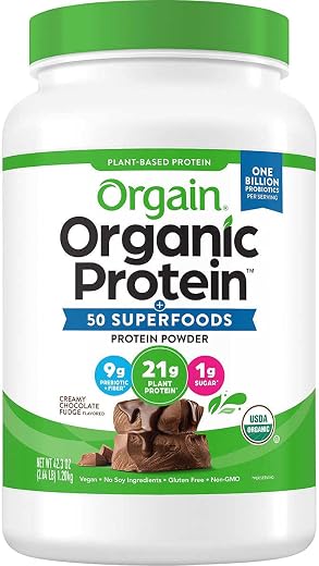 Orgain Organic Plant Based Protein Powder, Creamy Chocolate Fudge, 2.74 Pound, Packaging May Vary
