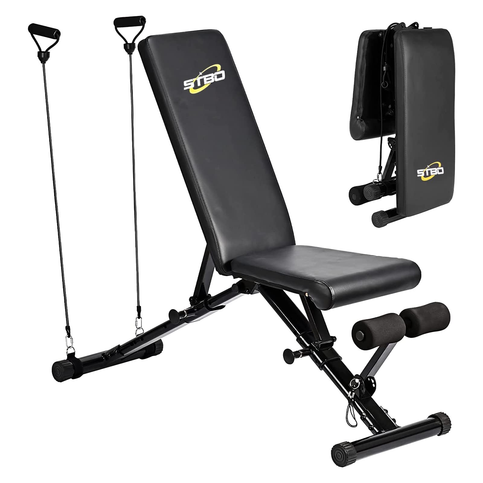 Adjustable Folding Weight Bench,Foldable Incline Decline Workout Bench Sit Up Bench with Resistance Band,Multifunctional Bench Home Gym Equipment for Full Body Workout