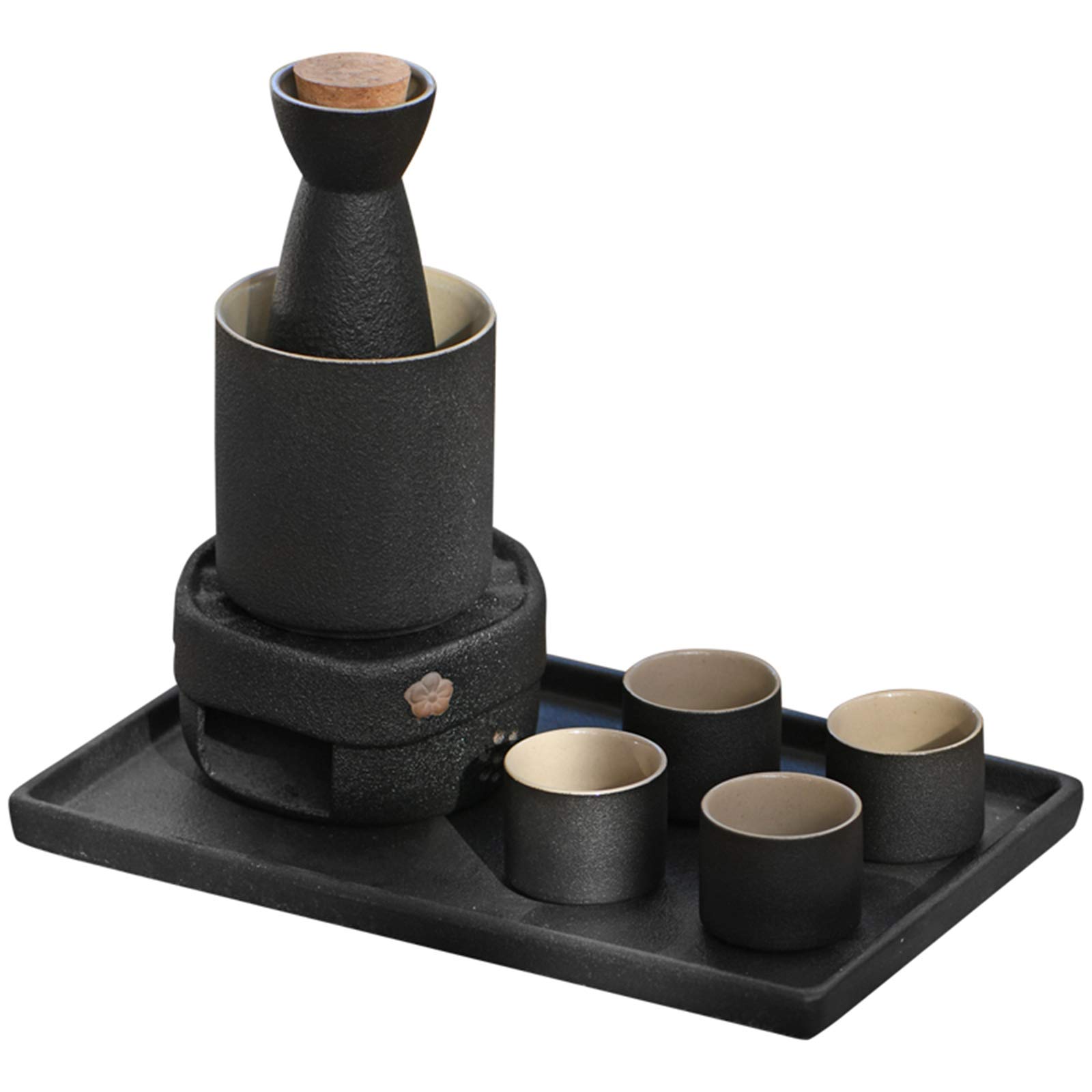 Service à saké et Tasses avec réchaud Ensemble de Tasses à saké japonaises 8 pièces avec réchauds, pour Noël, Les Anniversaires et Les Anniversaires