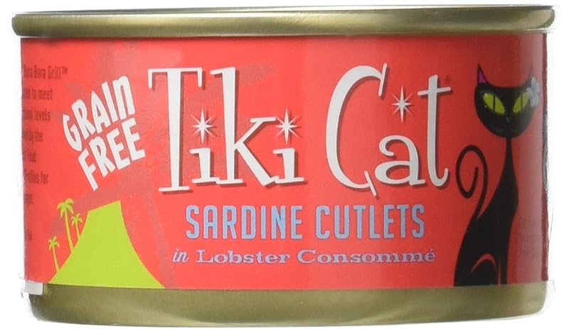 Ração úmida para gatos Tiki Cat Cat Grill com Sardinha e Lagosta Bora Bora, Pacote com 12 unidades de aproximadamente 79 g