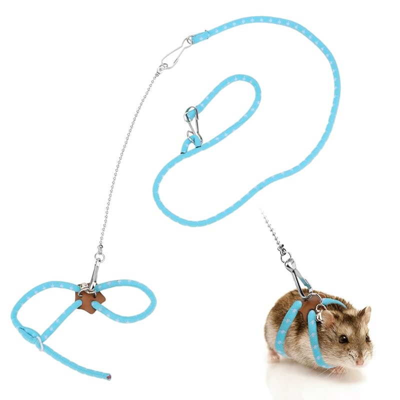 Guia com Peitoral Ajustável para Hamster Sírio Hypeety em Nylon Azul, 82,8 cm